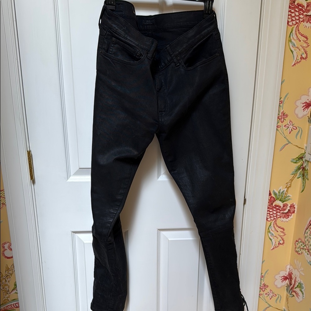 Polo by Ralph Lauren Black coated lace up moto jeans